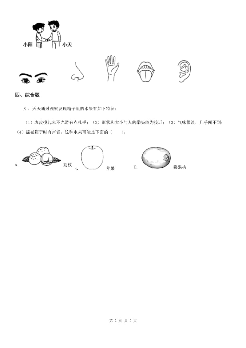 科学2019-2020年二年级下册2.通过感官来发现B卷_第2页