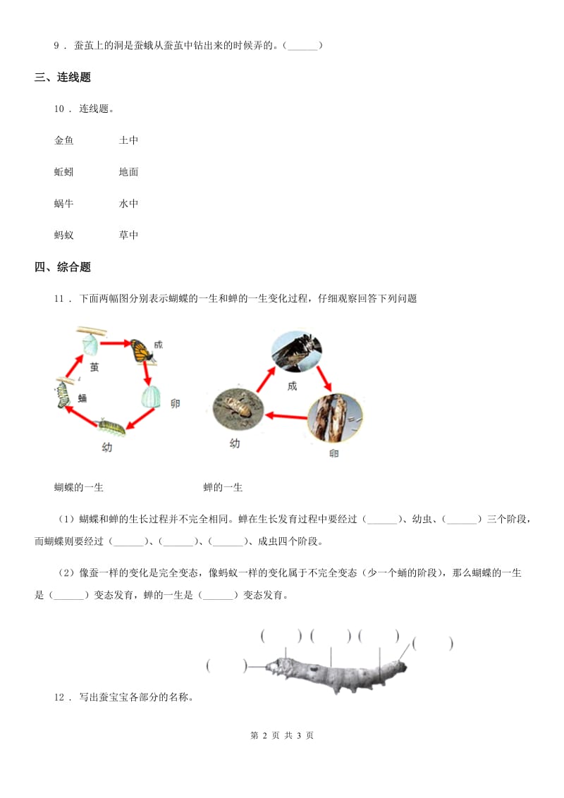 科学2020年一年级下册2.校园里的动物（II）卷_第2页