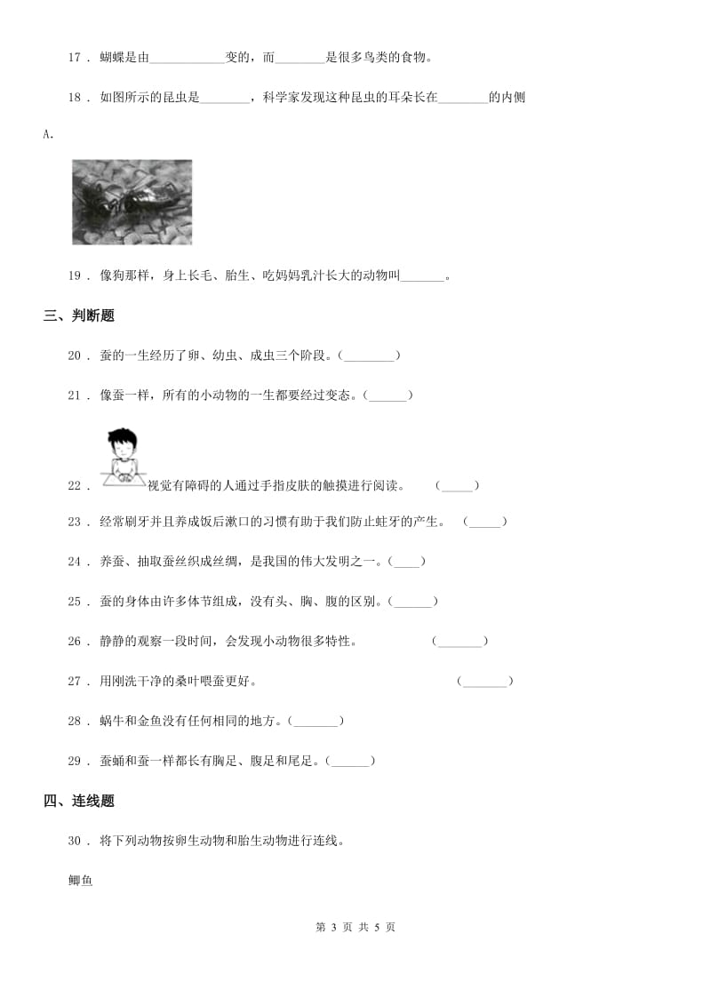 科学三年级下册第二单元 动物的一生测试卷_第3页