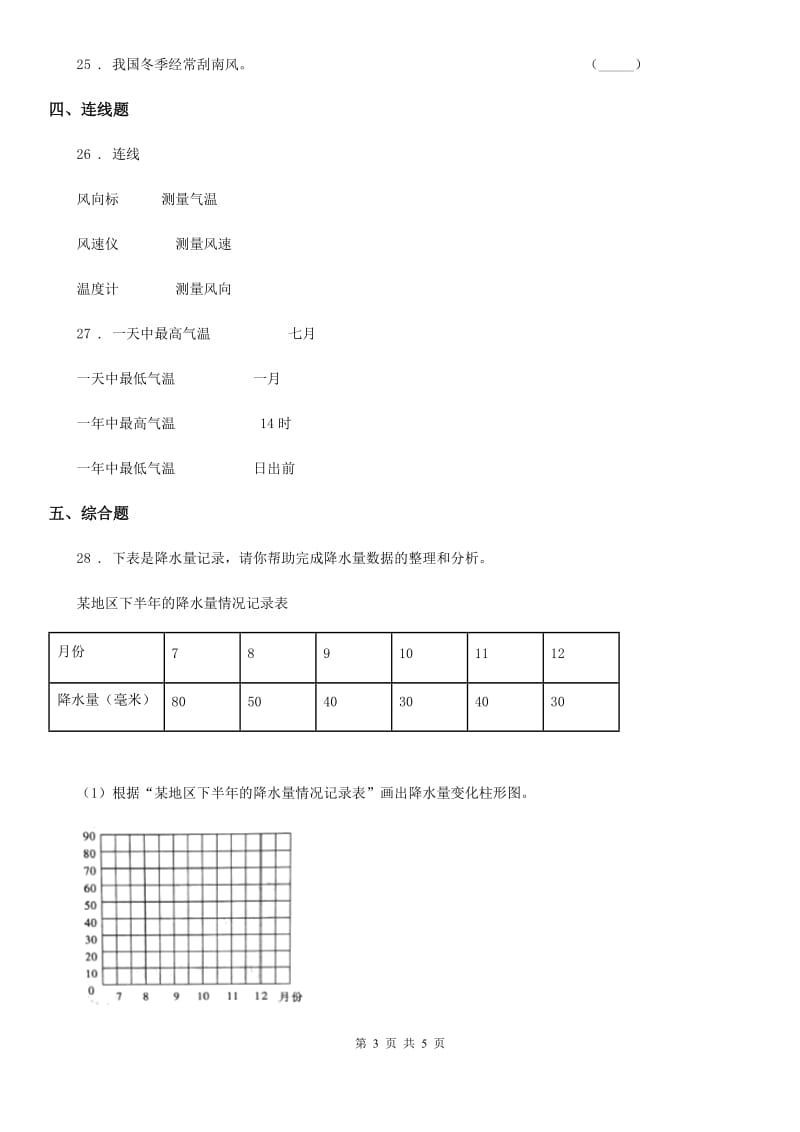 科学2020版四年级上册第一单元 天气综合检测卷B卷_第3页