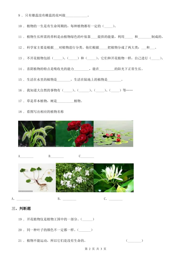 科学2019-2020年四年级下册第一单元 身边的植物练习卷B卷_第2页