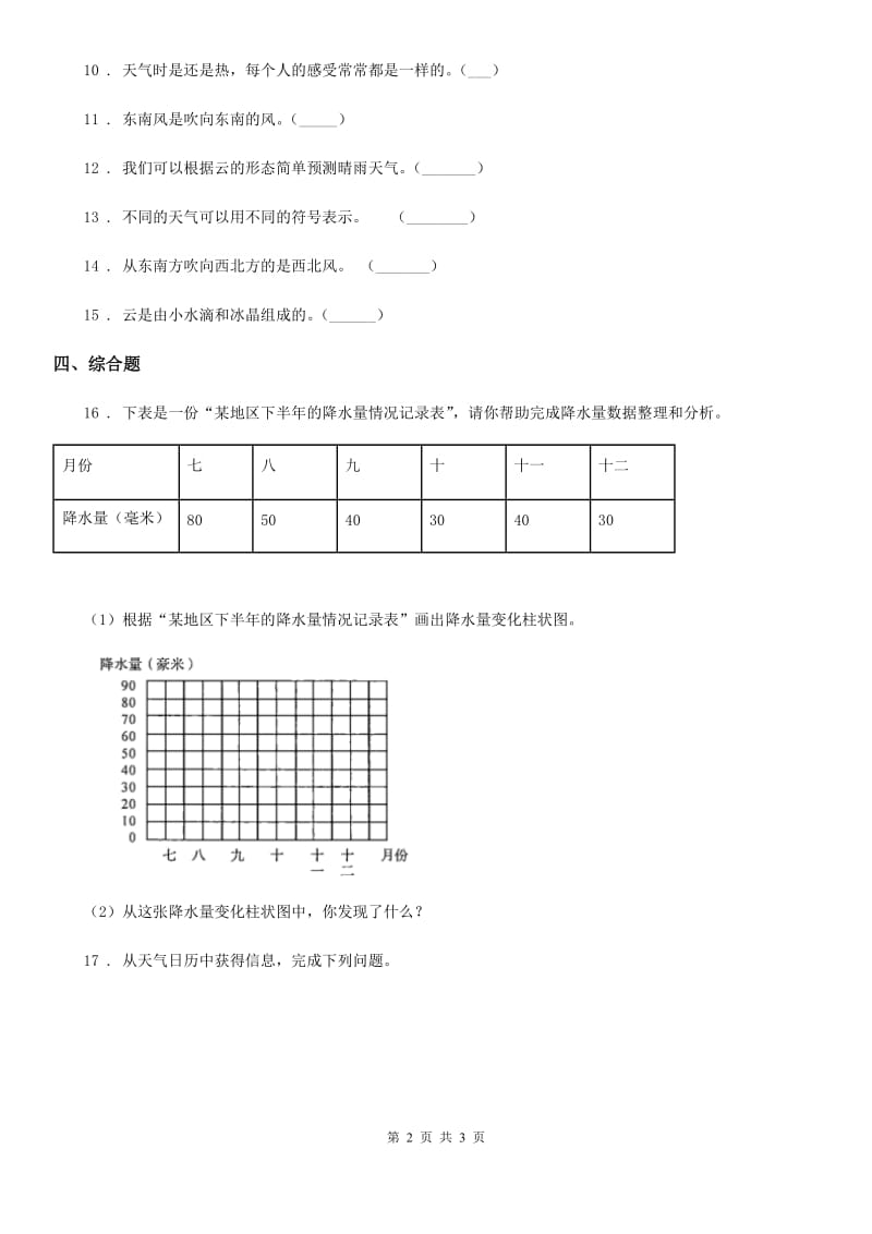 科学2019-2020年四年级上册1.5 降水量的测量练习卷（I）卷_第2页