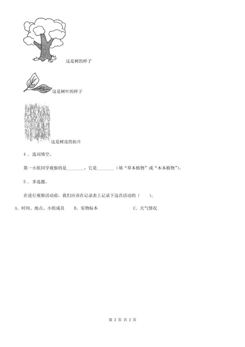 北京市科学一年级上册1.6 校园里的植物练习卷_第2页