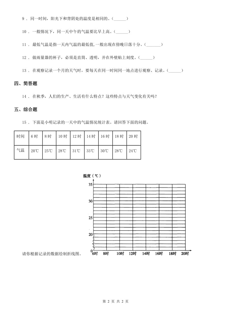 科学2019-2020学年度四年级上册1.2天气日历练习卷（I）卷_第2页