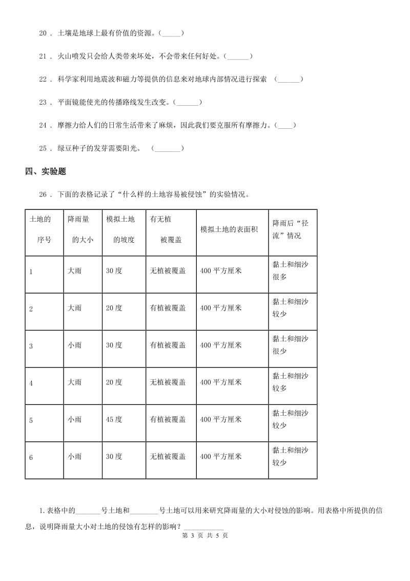 2020届五年级上册期末考试科学试卷（I）卷（练习）_第3页