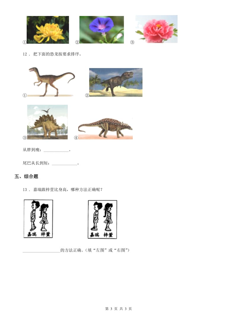 科学2019-2020学年度一年级上册2.1 在观察中比较练习卷（II）卷_第3页