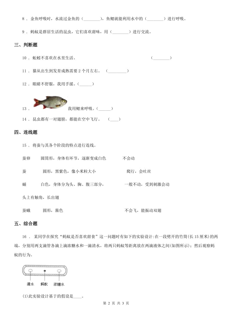 科学2020年三年级下册2.1 迎接蚕宝宝的到来练习卷（I）卷_第2页