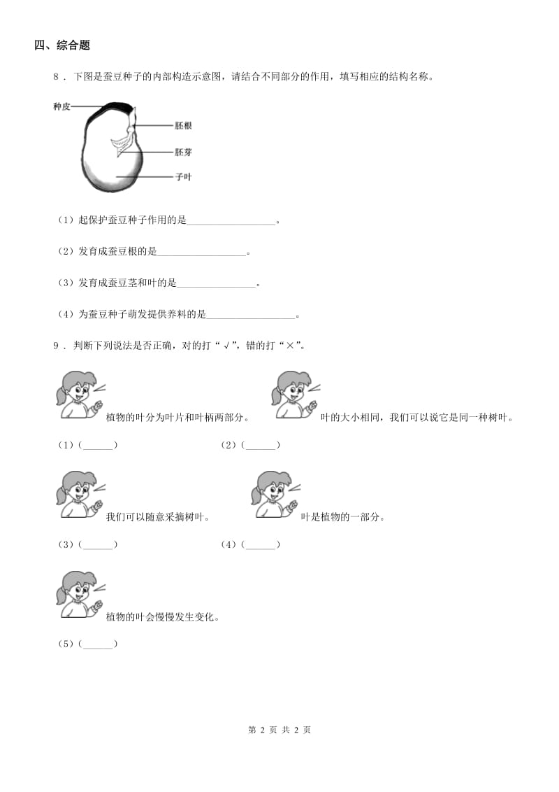 科学2020年一年级上册3.观察叶（II）卷_第2页