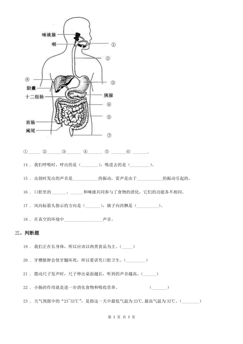 科学四年级上册月考测试卷（四）_第3页