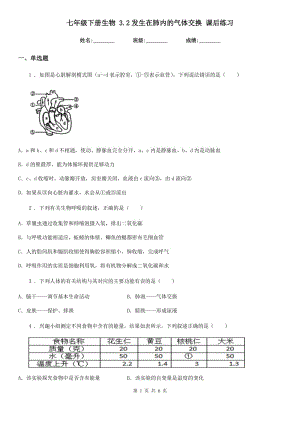 七年級下冊生物 3.2發(fā)生在肺內(nèi)的氣體交換 課后練習(xí)