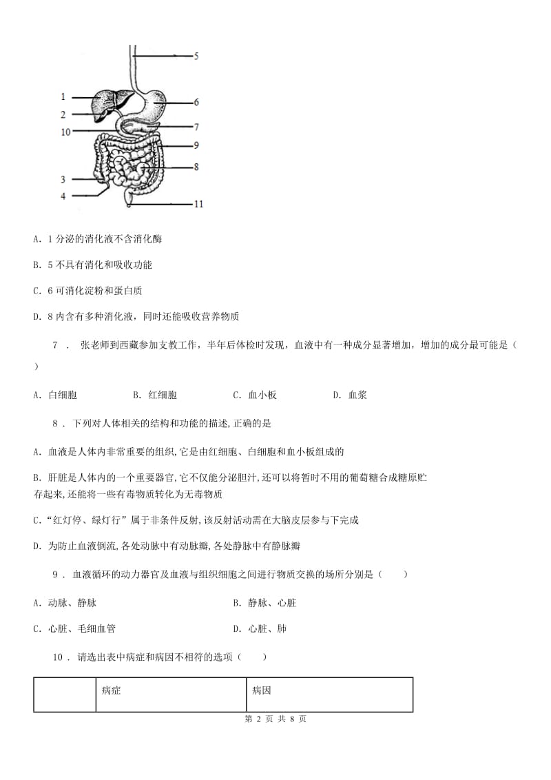 山东省2020版七年级下学期第一次月考生物试题D卷_第2页