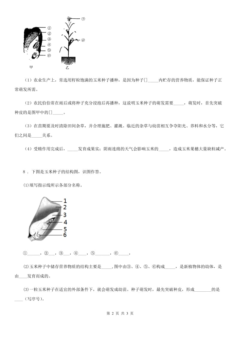 吉林省2020年生物七年级上册3.1.2种子植物同步练习题（I）卷_第2页