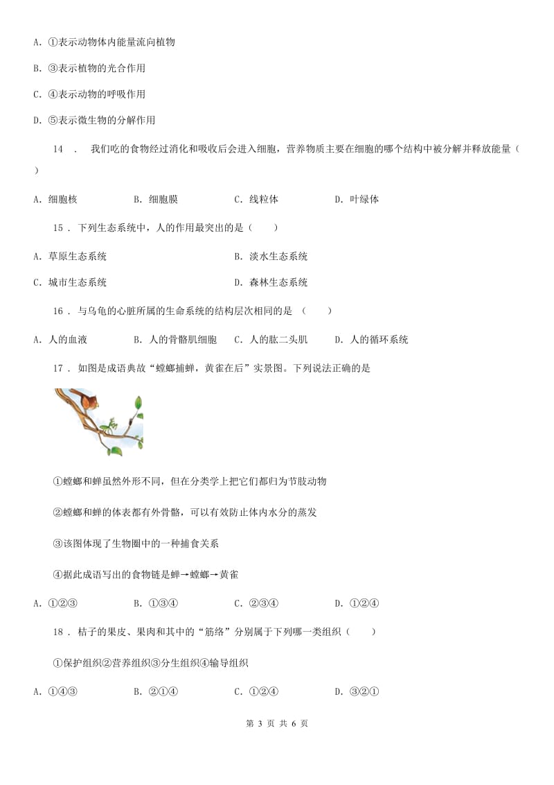 沈阳市2019年七年级上学期第二次阶段测试生物试题A卷_第3页