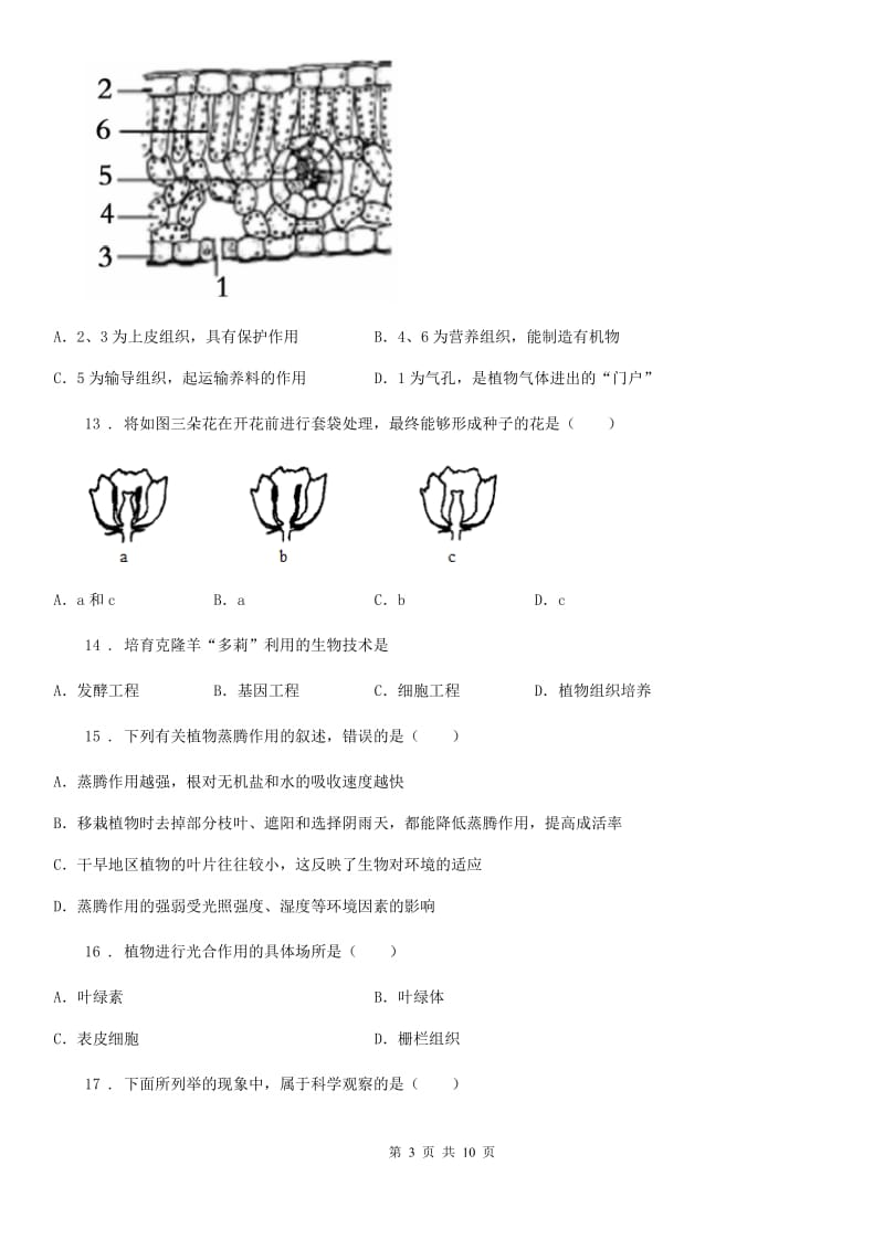 西宁市2020版七年级上学期期末模拟生物试题（II）卷_第3页