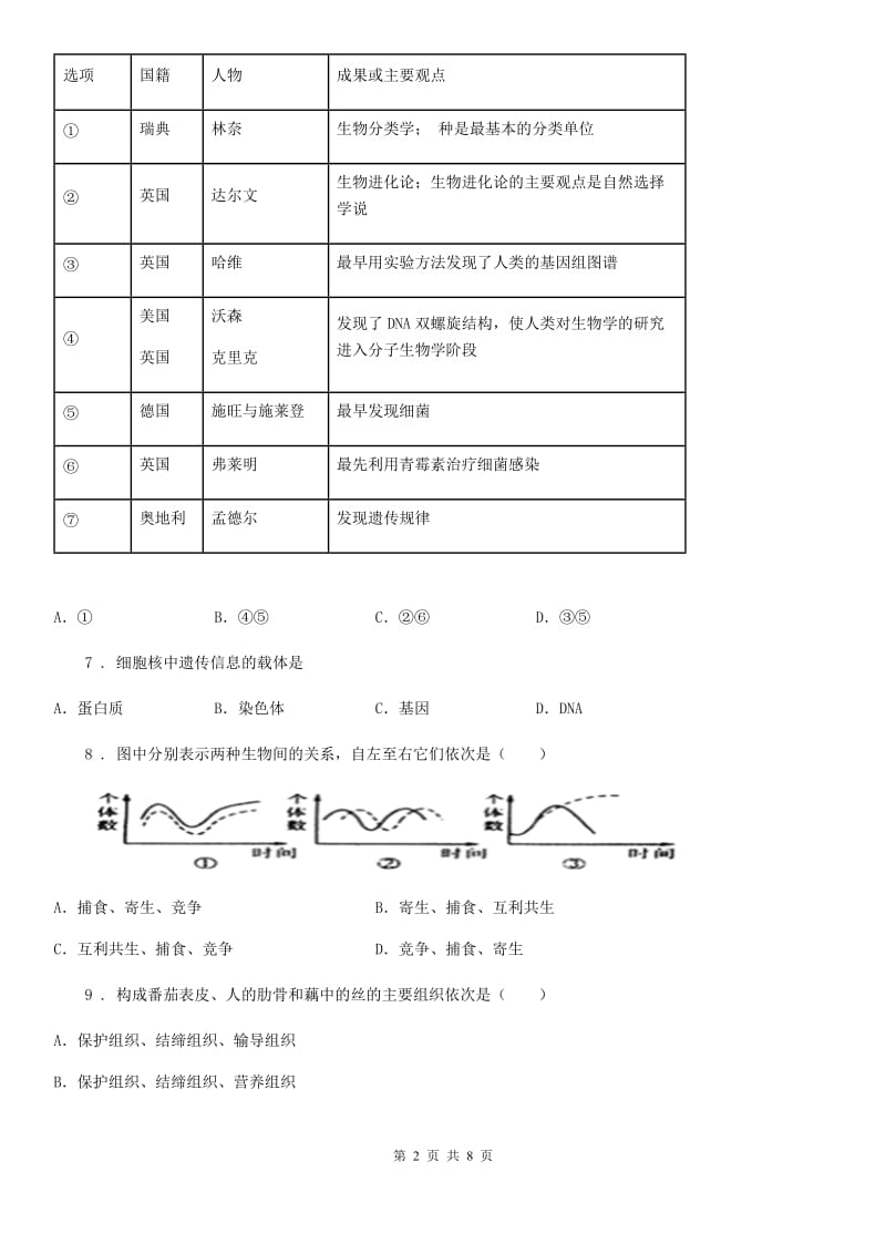 南京市2019年七年级上学期第二次月考生物试题A卷_第2页