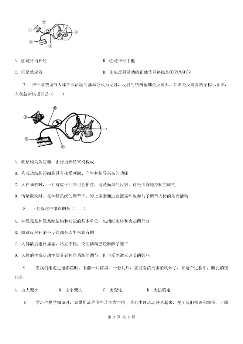 七年级下册生物 第四章 合理用脑 高效学习 单元检测_第2页