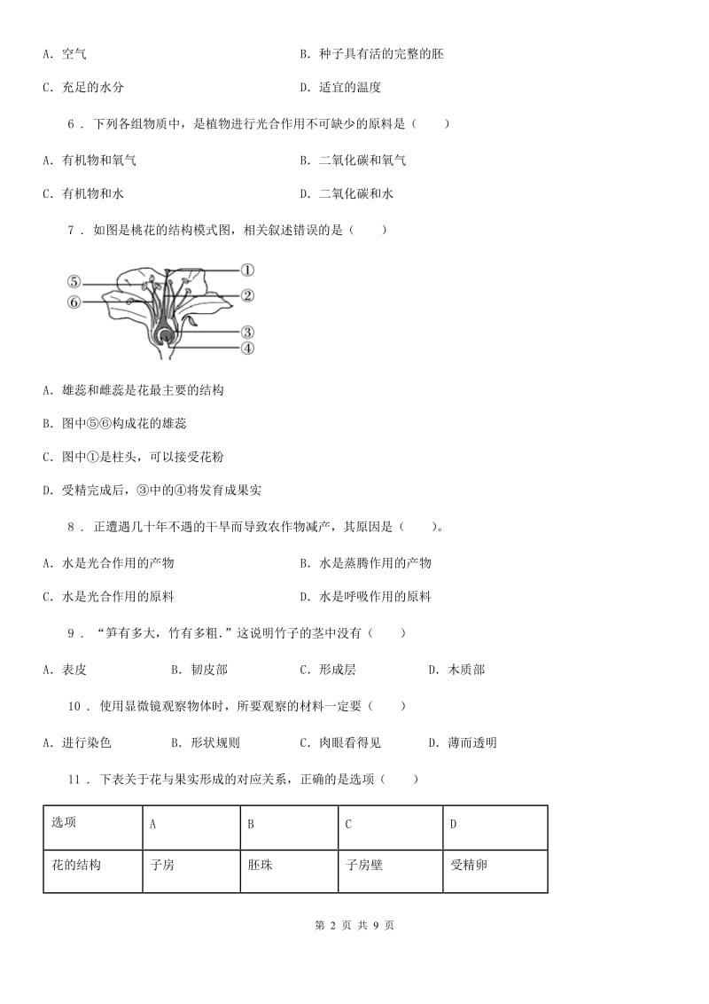 太原市2019-2020年度七年级上学期期末生物试题（I）卷_第2页