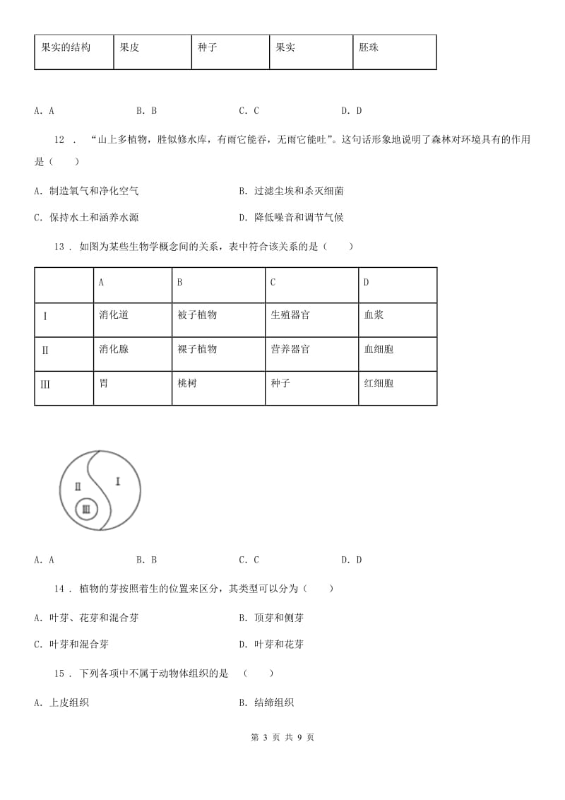 太原市2019-2020年度七年级上学期期末生物试题（I）卷_第3页