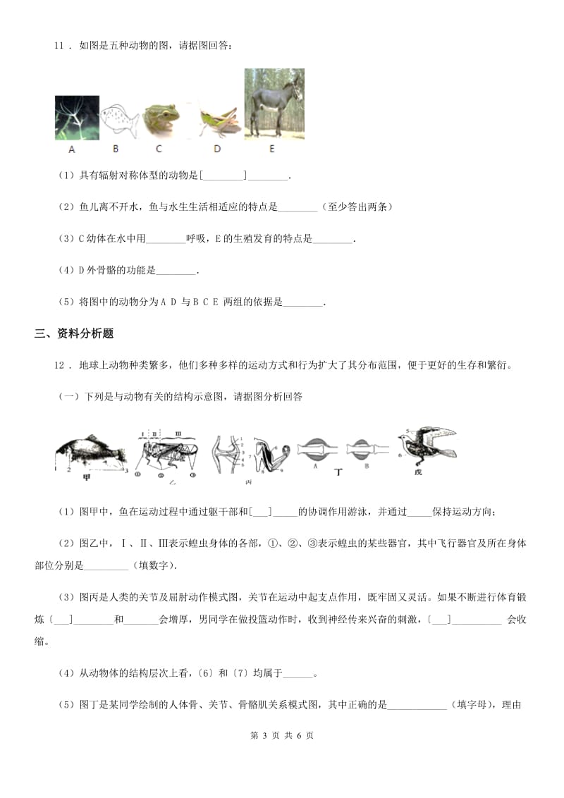 广州市2020年（春秋版）生物八年级上册5.1.4鱼同步练习题（I）卷_第3页