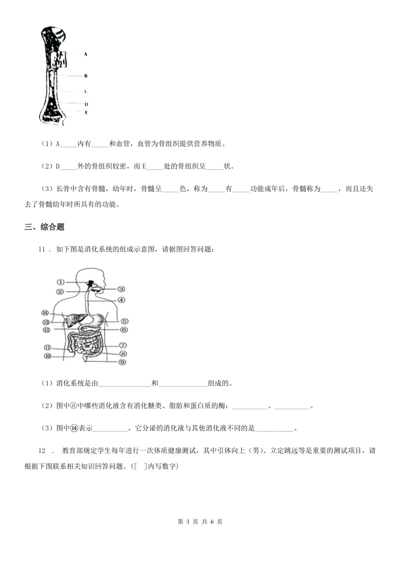 太原市2020年（春秋版）八年级上册生物 6.17.2动物的运动依赖于一定的结构 同步测试题A卷_第3页