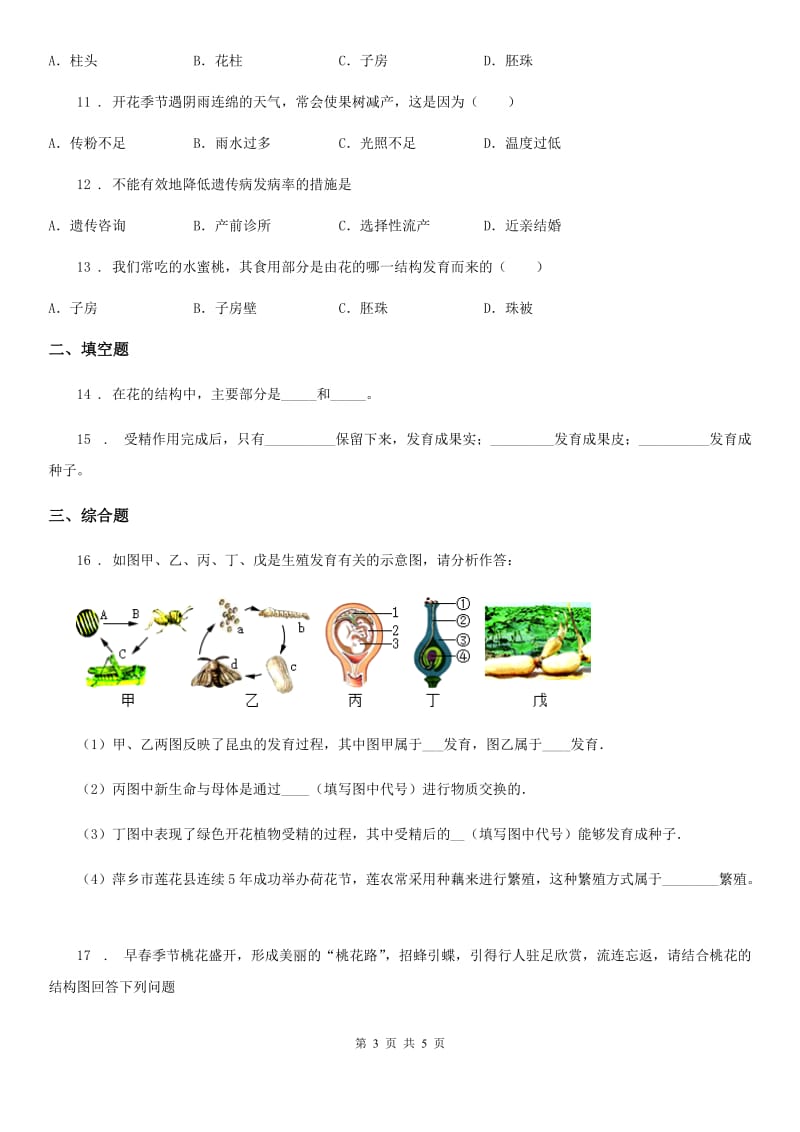 八年级下册生物 21.2植物的有性生殖 同步测试题_第3页