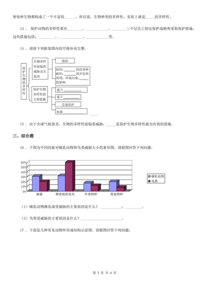 八年级上册生物 6.3保护生物多样性 同步测试题_第3页