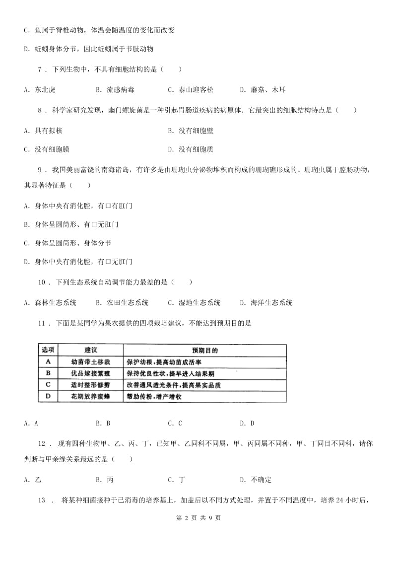 海口市2020年八年级期中生物试题B卷_第2页