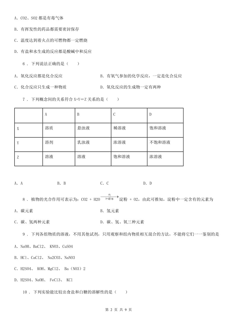 郑州市2019-2020年度九年级上学期期中考试化学试题D卷（模拟）_第2页