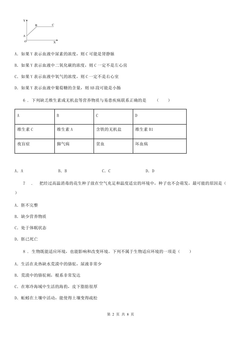 青海省2019-2020年度七年级上学期12月月考生物试题C卷_第2页