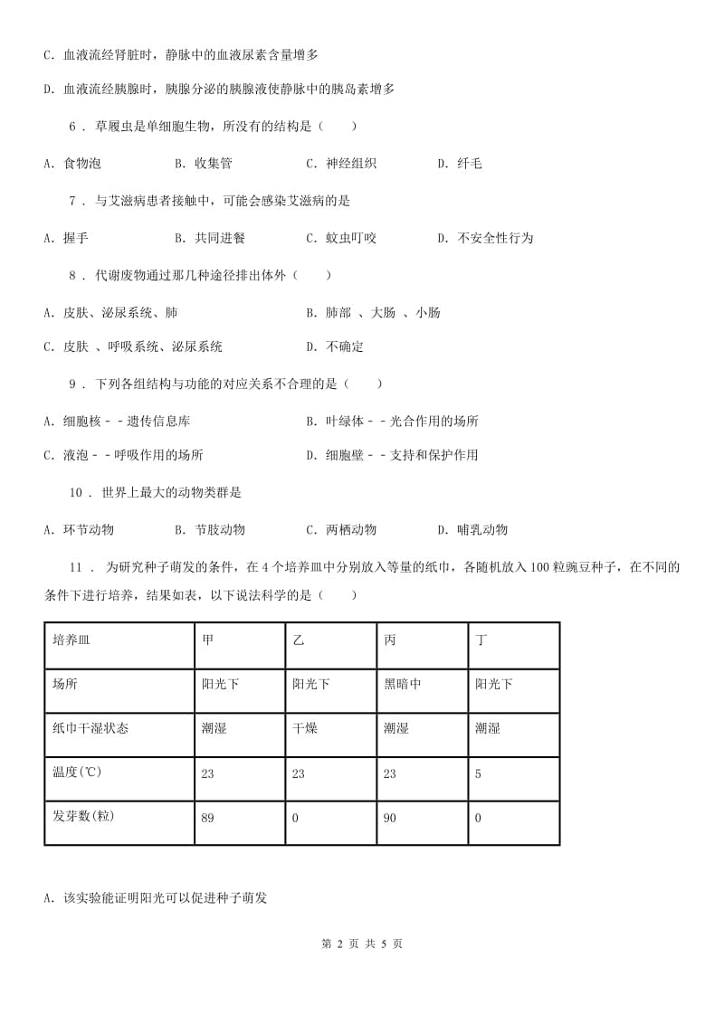 广西壮族自治区2020年（春秋版）九年级中考生物模拟（一）生物试题C卷_第2页