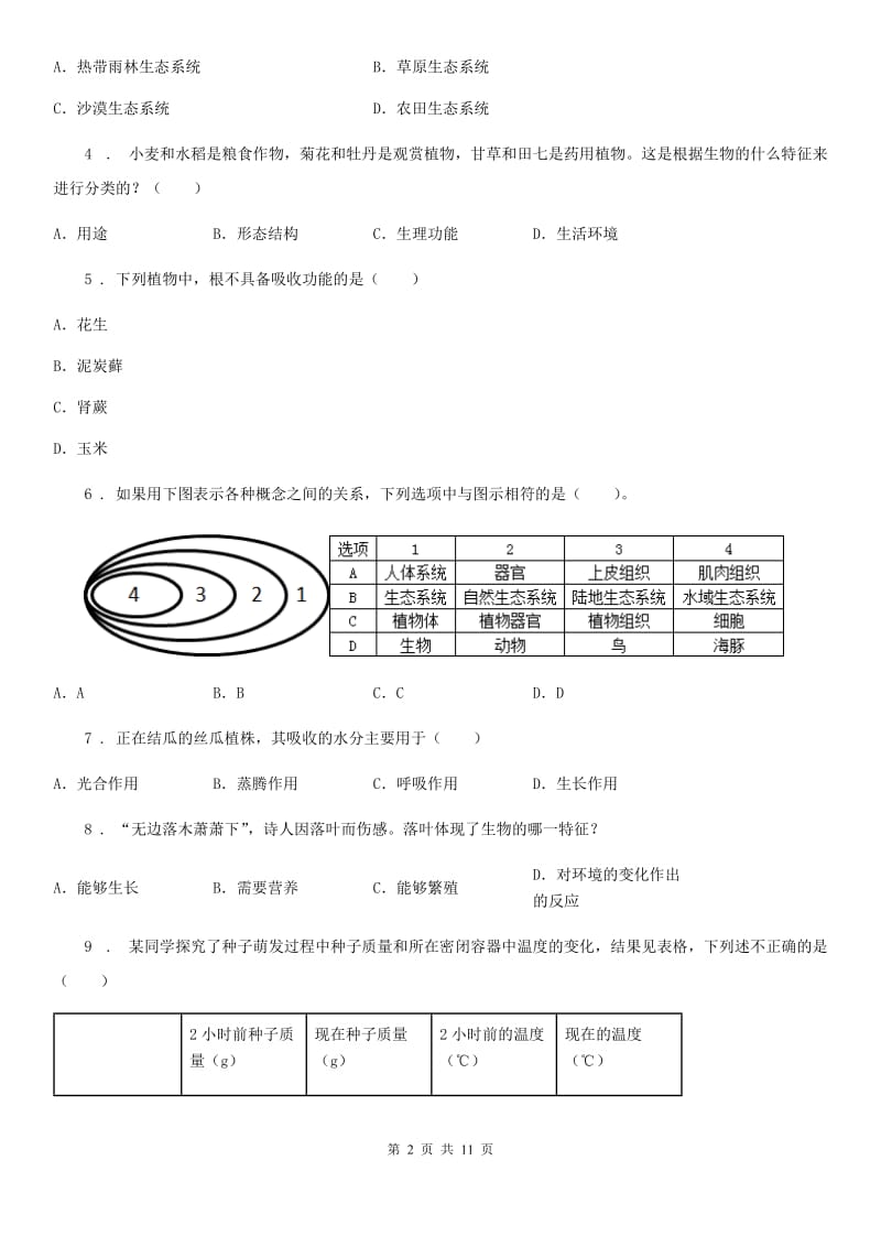 成都市2019版七年级上学期期末考试生物试题（I）卷_第2页