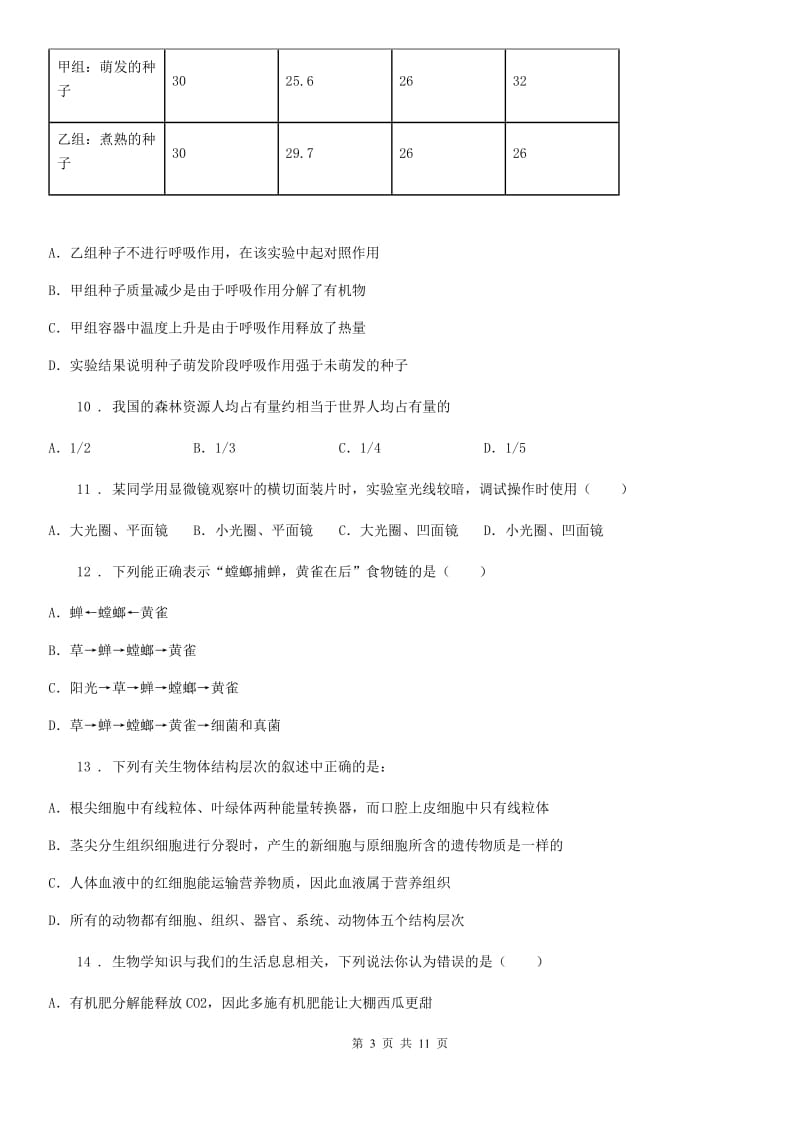 成都市2019版七年级上学期期末考试生物试题（I）卷_第3页