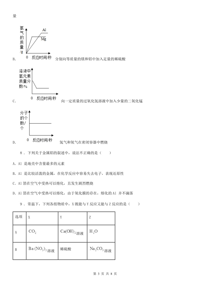 长沙市2020年（春秋版）九年级下学期月考化学试题D卷_第3页