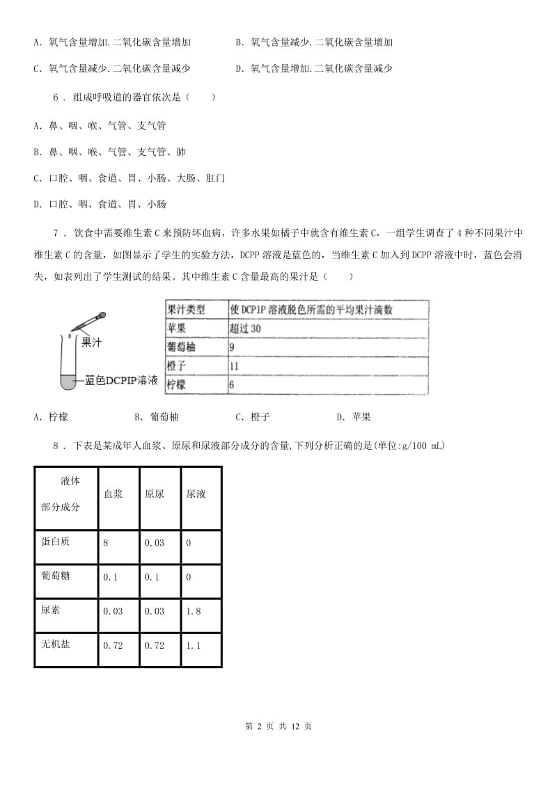 辽宁省2020年七年级下学期期中质量检测生物试题D卷_第2页