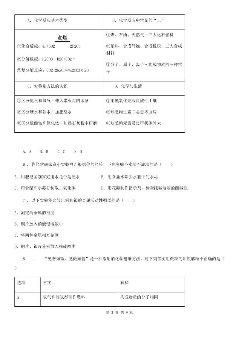 武汉市2020版中考模拟化学试题D卷_第2页