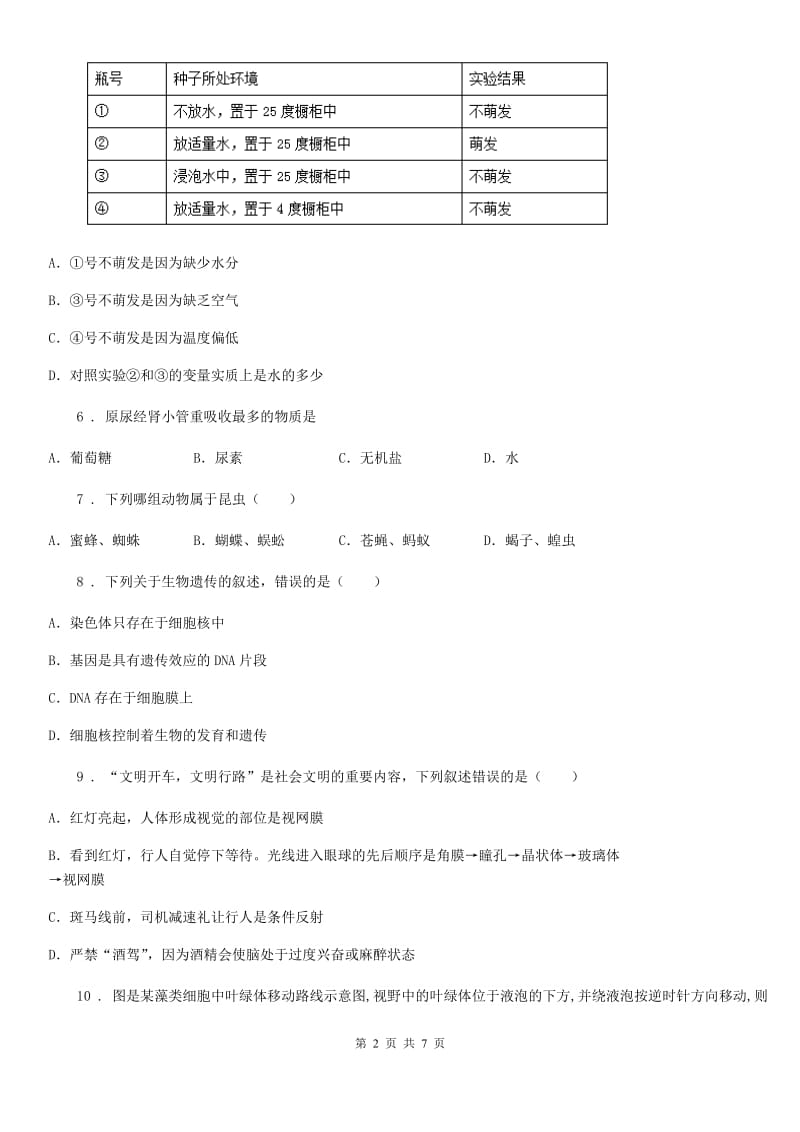 福州市2020年八年级学业水平考试生物试题A卷_第2页