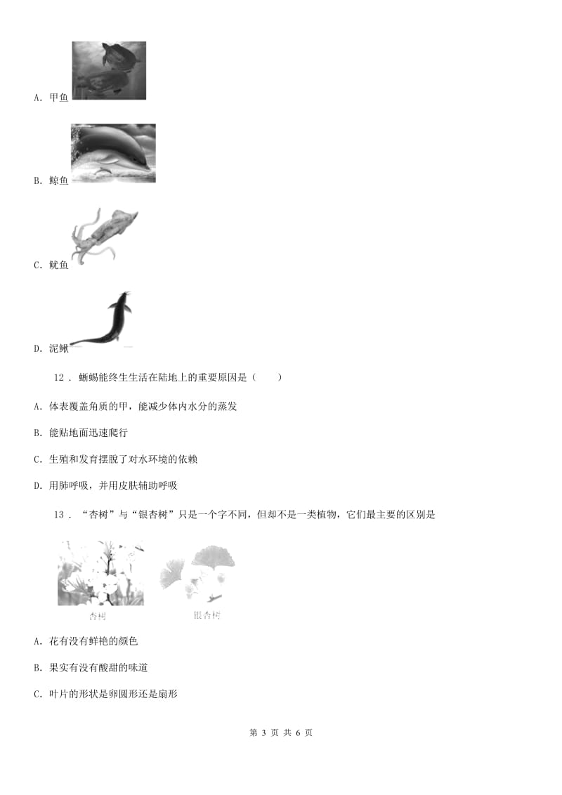 八年级下册生物当堂练习 第22章 物种的多样性_第3页