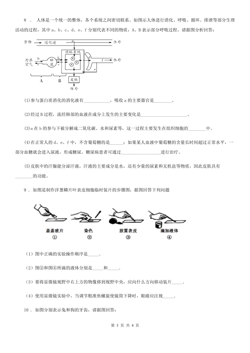 陕西省2020版九年级下学期中考适应性考试生物试题（I）卷_第3页