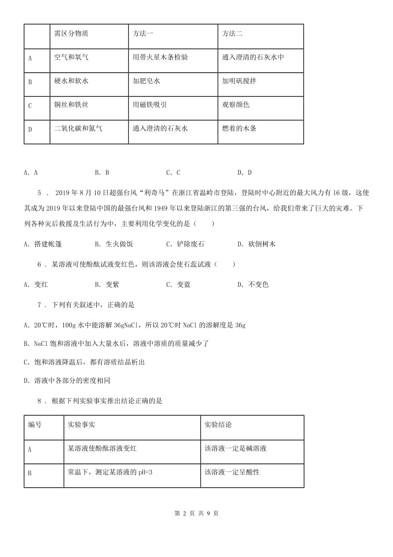 河北省2020年九年级上学期期中化学试题（I）卷_第2页
