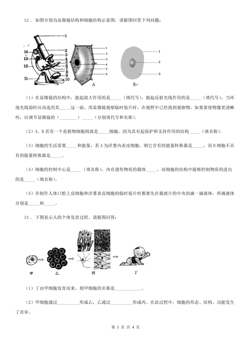 合肥市2019-2020学年七年级上册生物2.2细胞怎样构成生物体练习题（I）卷_第3页