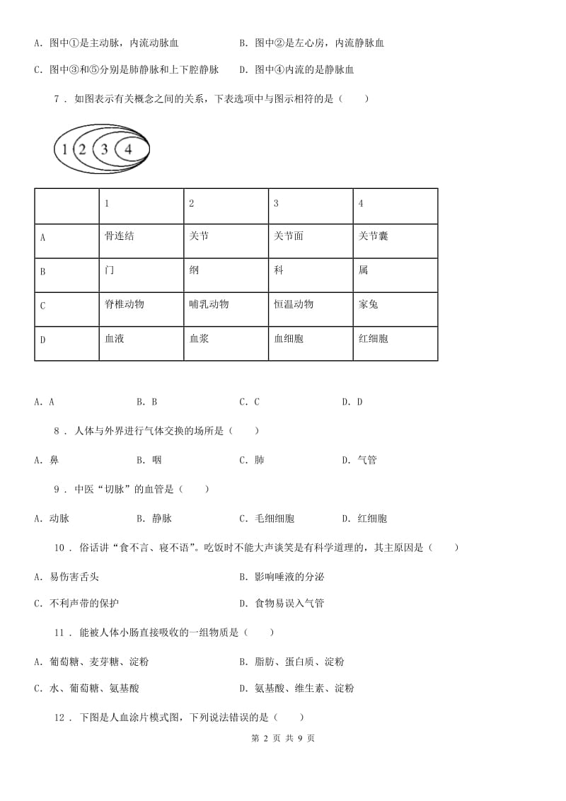 济南市2020年七年级下学期期中考试生物试题（II）卷-2_第2页