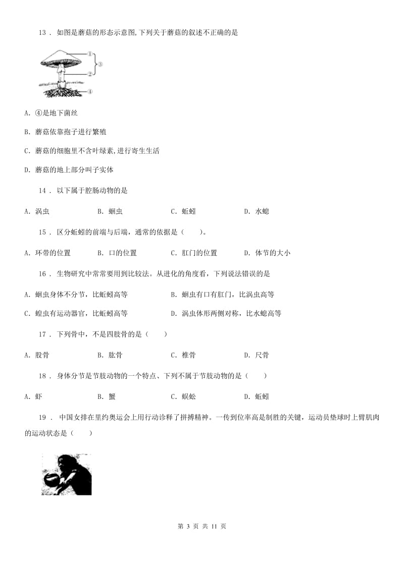 黑龙江省2019年八年级上学期期末模拟考试生物试题C卷_第3页