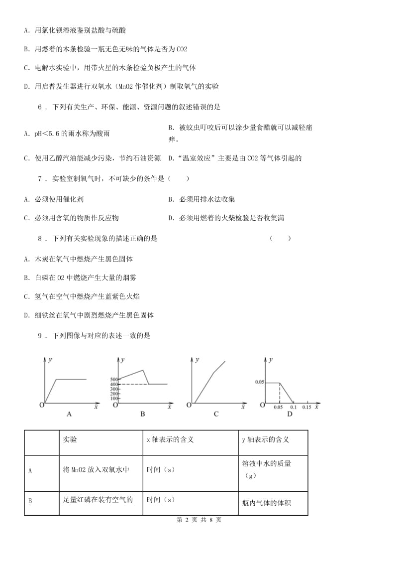 九年级上册化学单元质量测试试卷（我们周围的空气）_第2页