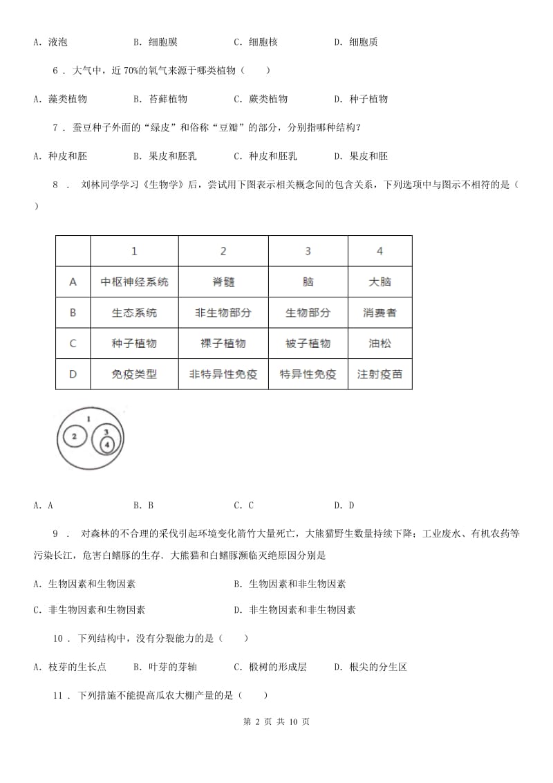 武汉市2020年七年级上学期期末生物试题（II）卷_第2页