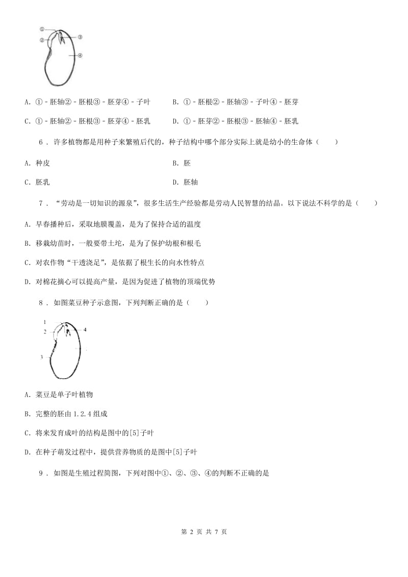 八年级上册生物 第七单元 19.2 植物的生长发育 同步练习题_第2页