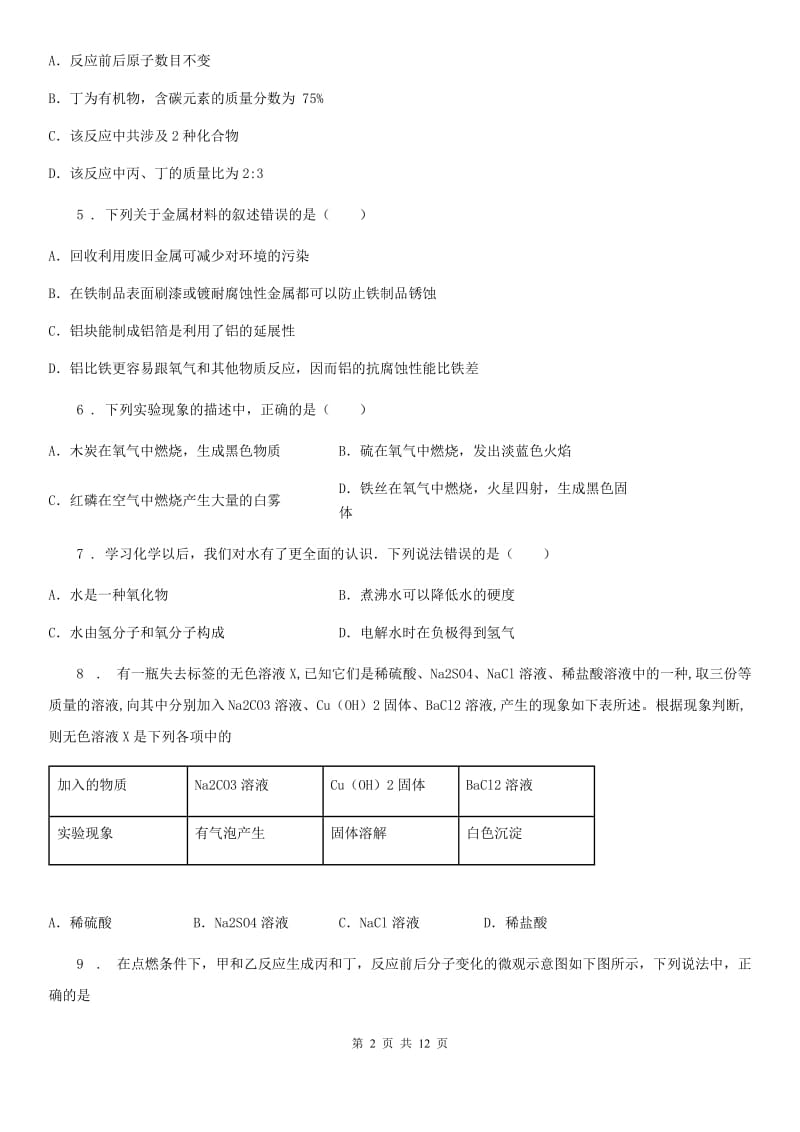 九年级下学期学情调研化学试题_第2页