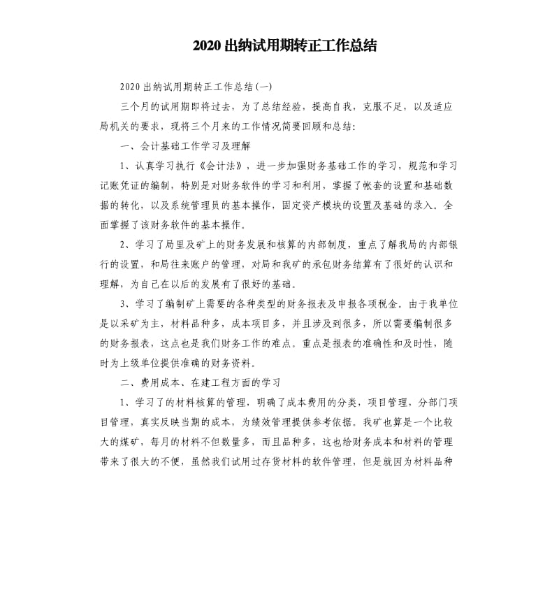 2020出纳试用期转正工作总结_第1页