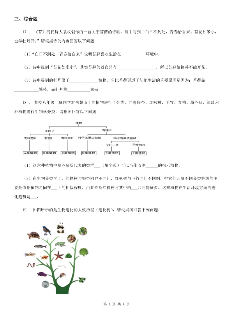 八年级下册生物 23.2生物进化的历程 练习题_第3页