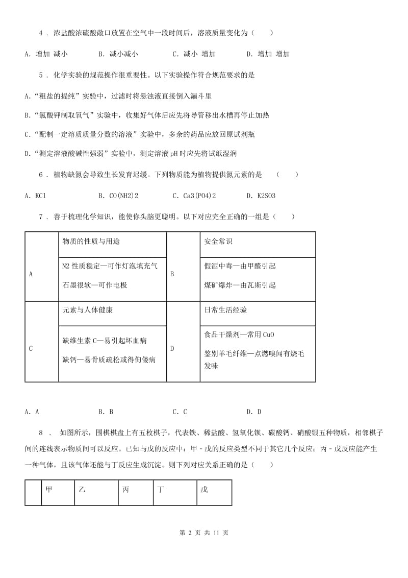 吉林省2019年九年级线上绿色测评第一次月考化学试题A卷_第2页