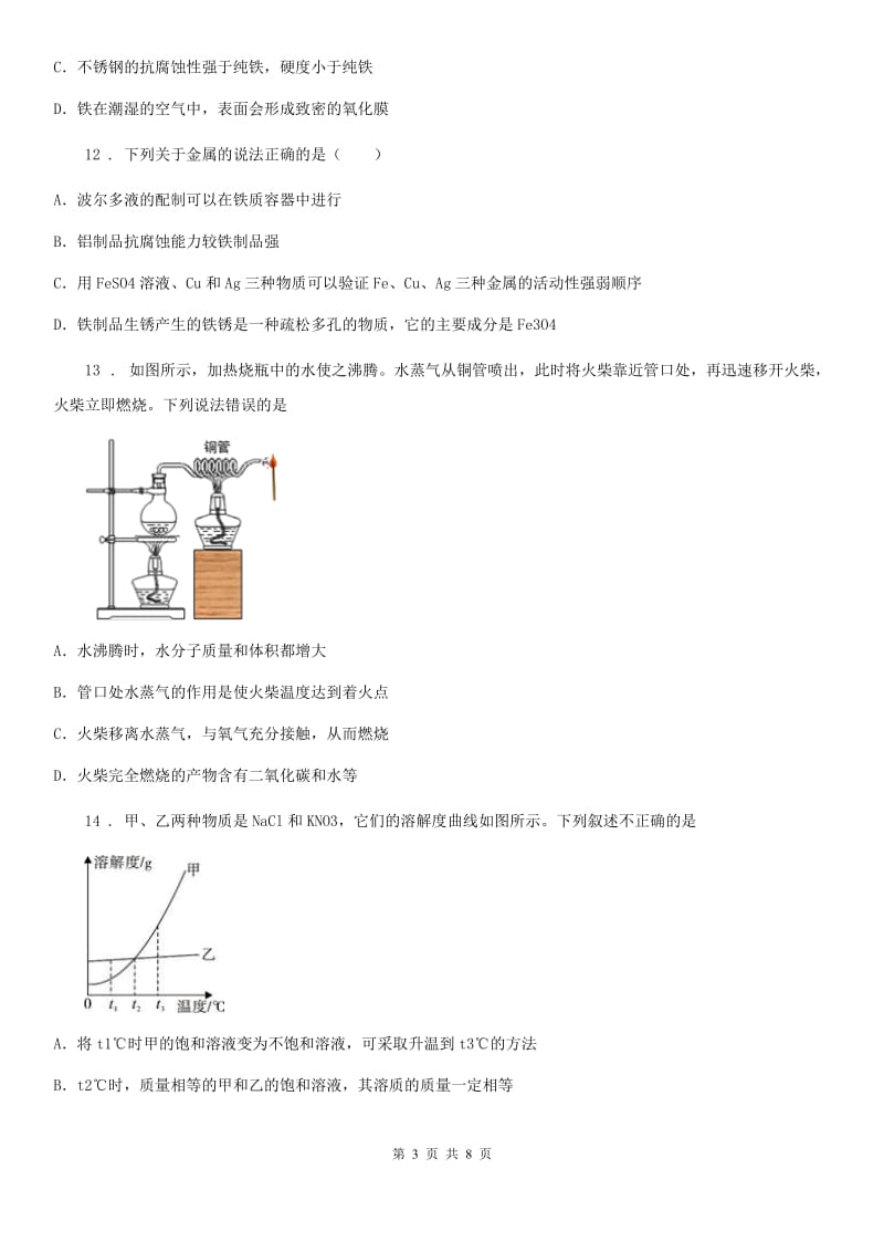 拉萨市2019年九年级上学期假期验收化学试卷_第3页